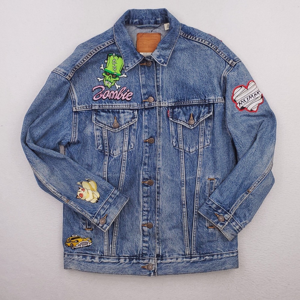 Levis Jacket Womens XS Blue Denim Trucker Stranger Things Zombie Anime Punk Emo